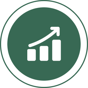 Bar chart with upward arrow icon.