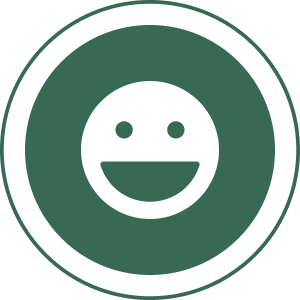 Smiley face icon in green circle.